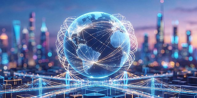 International vernetzte Unternehmensstandorte mit digitalen Verbindungen